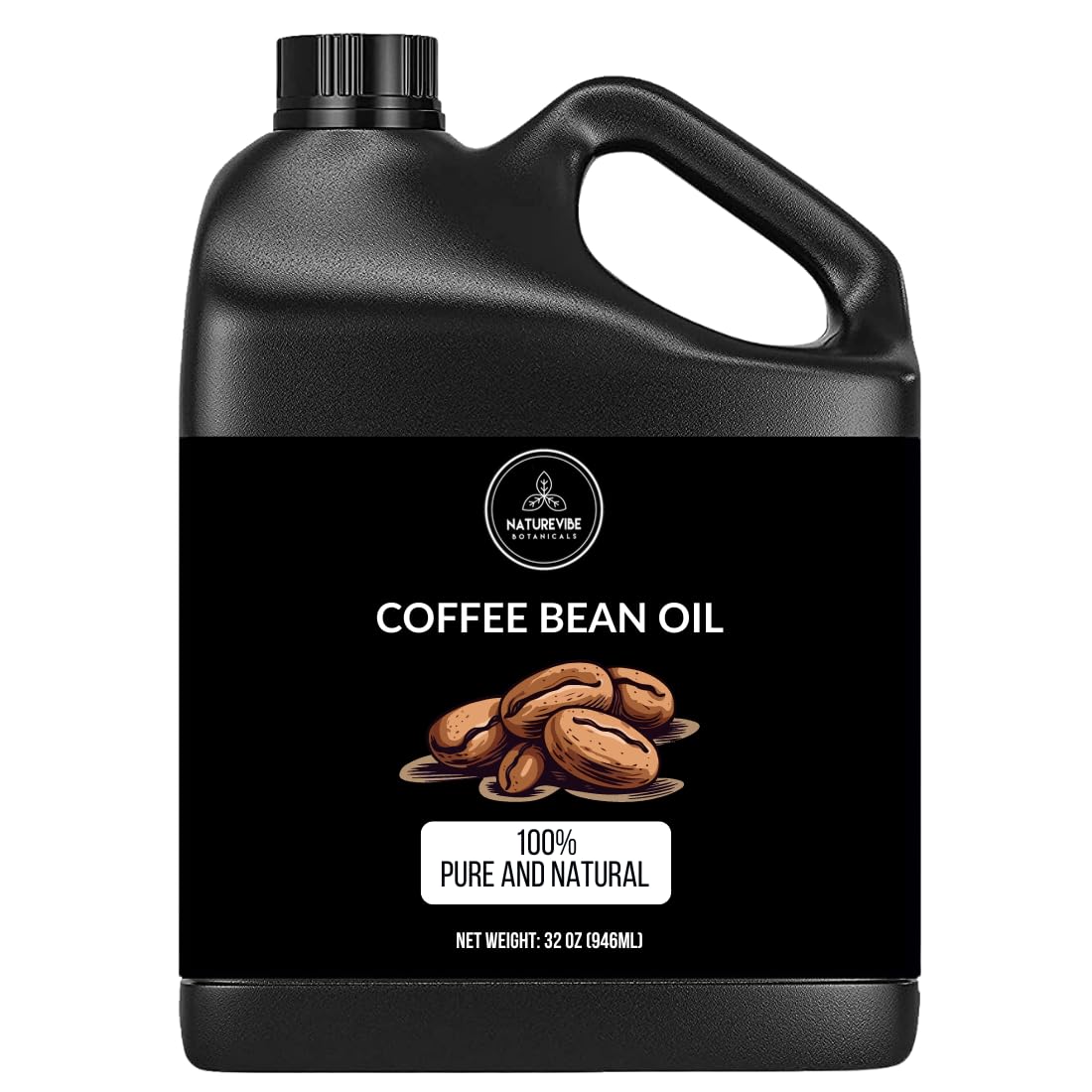 Naturevibe Botanicals huile café: bouteille ouverte prête pour cheveux et peau.
