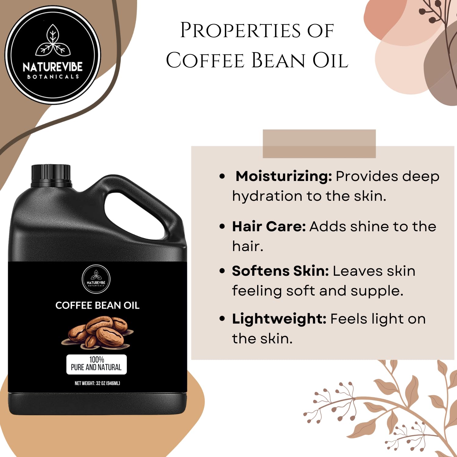 Naturevibe Botanicals huile café: pureté sans additifs pour routine beauté.
