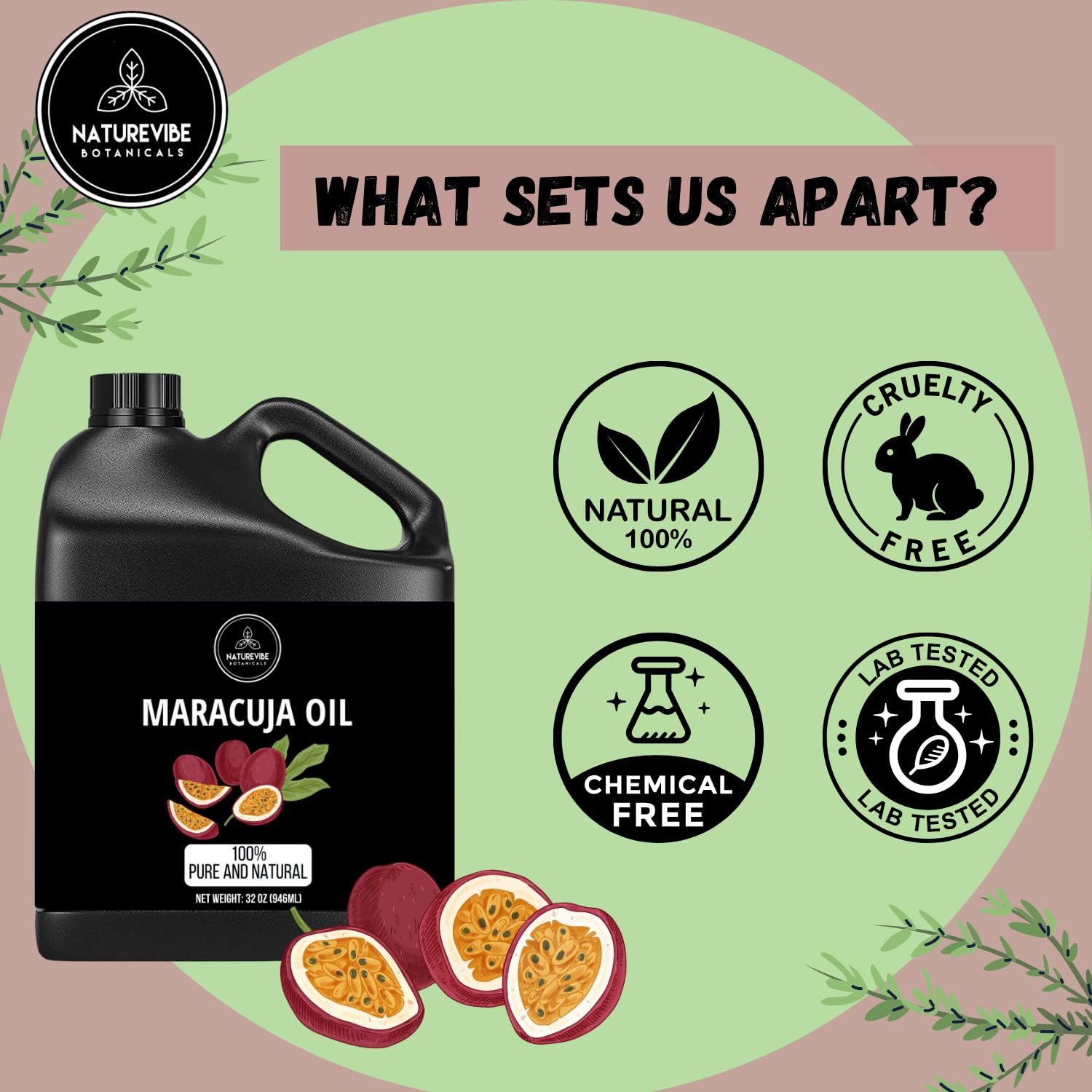 Huile Maracuja Naturevibe Botanicals – pot refermable préservant fraîcheur et pureté.