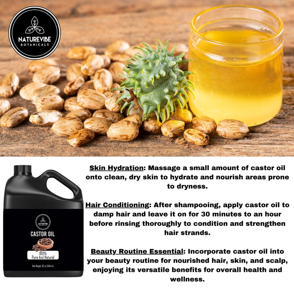 Naturevibe Botanicals Huile de Ricin, flacon gros-volume pratique pour la routine.