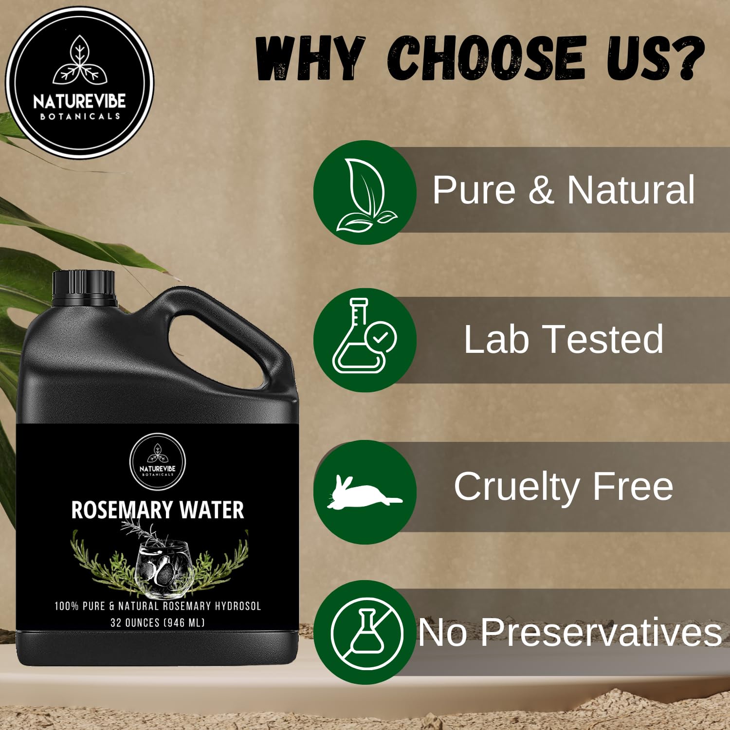 Naturevibe Botanicals Hydrolat de Romarin, utilisation simple sur peau et cuir chevelu