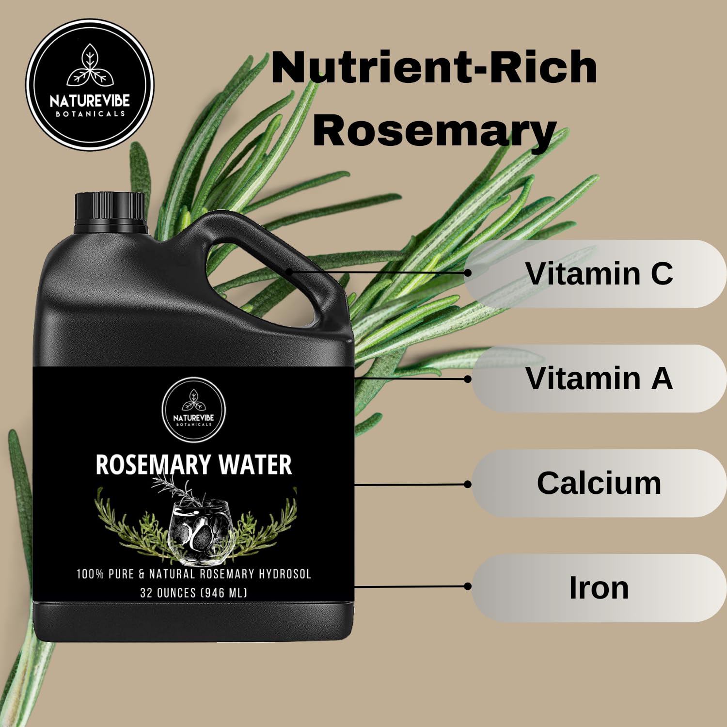 Naturevibe Botanicals Hydrolat de Romarin, rafraîchissement immédiat et hydratation légère