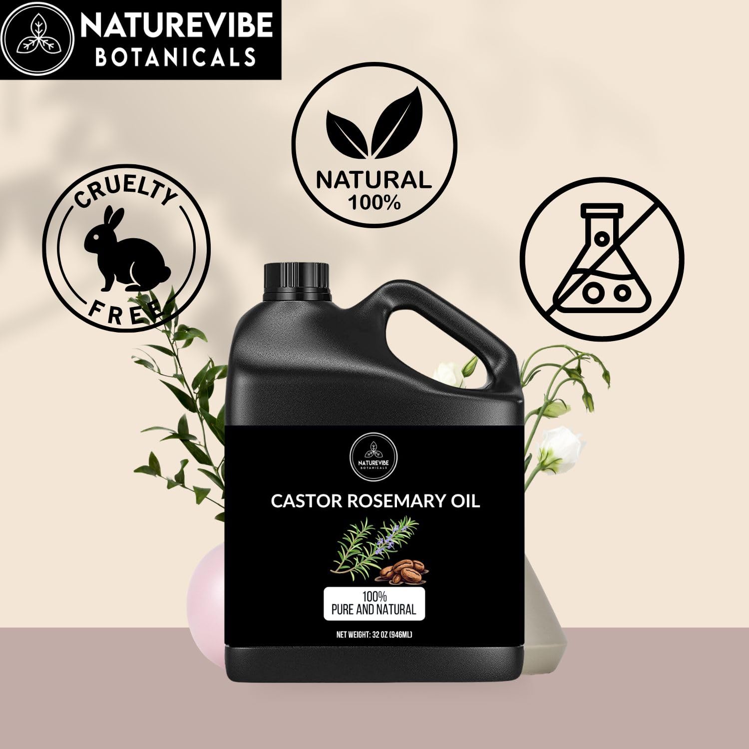 Naturevibe Botanicals huile ricin romarin – bouchon hermetique pour conserver fraîcheur