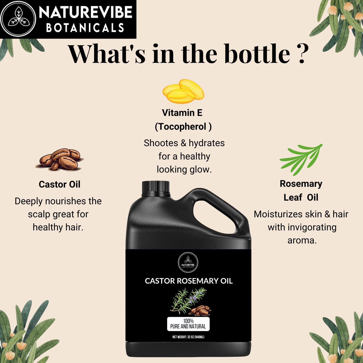 Naturevibe Botanicals huile ricin romarin – soin corporel doux pour hydratation