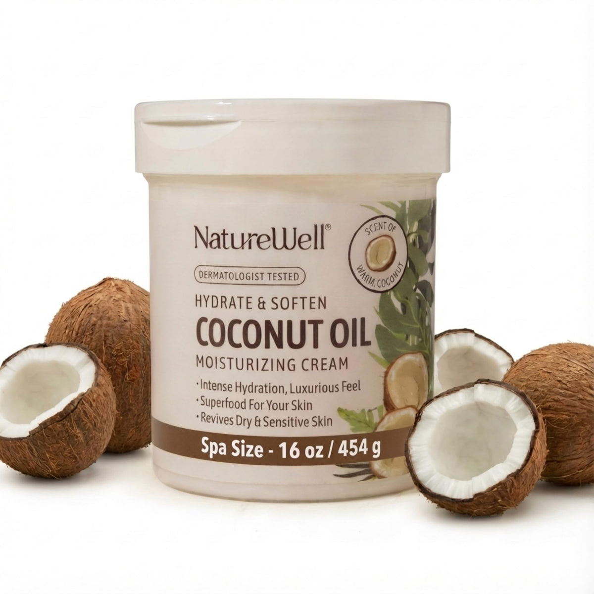 Nature Well Hydrate et Adoucis Crème Coco, flacon 16 oz, hydratation durable.