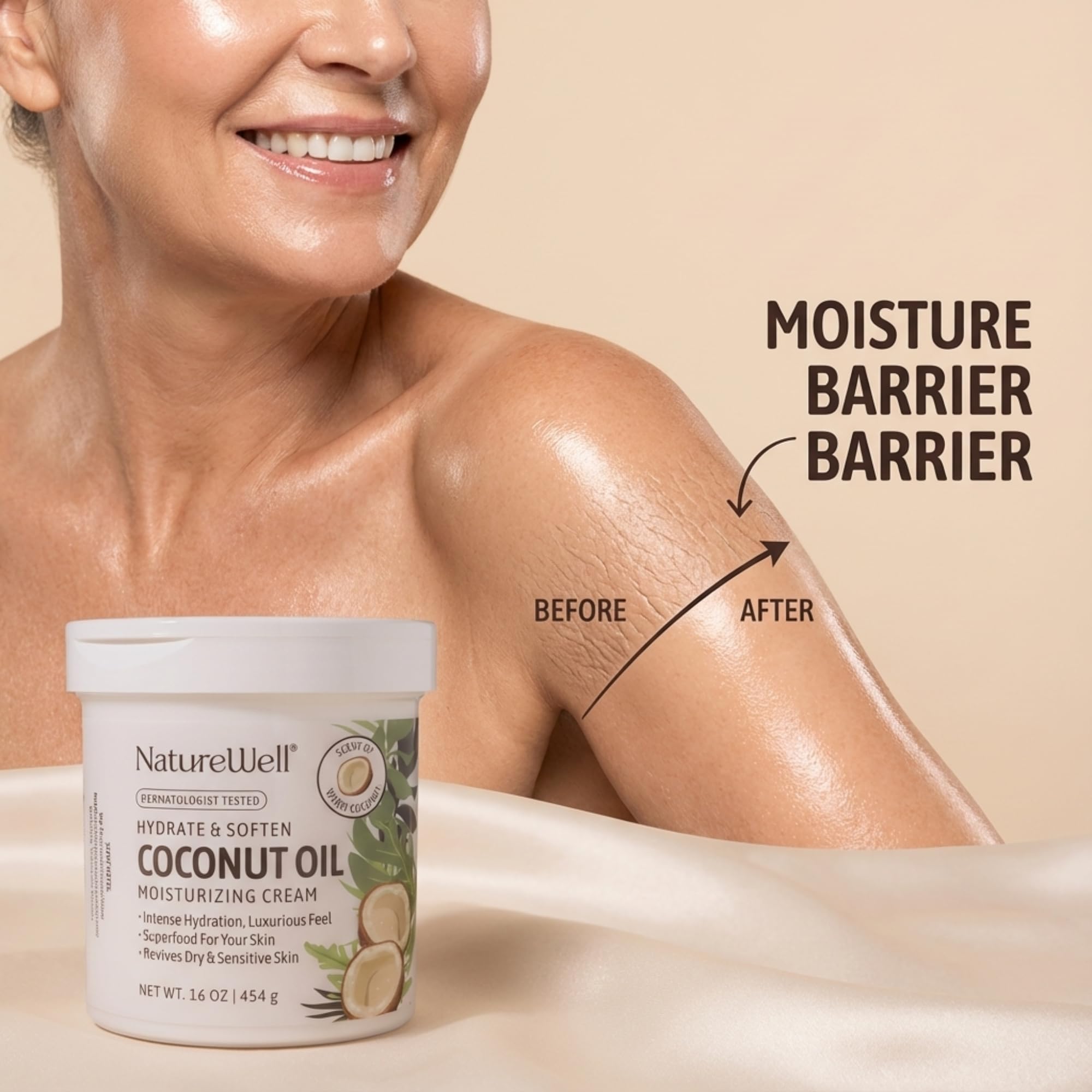 Nature Well Crème Coco pour peau sèche et sensible, douceur durable.