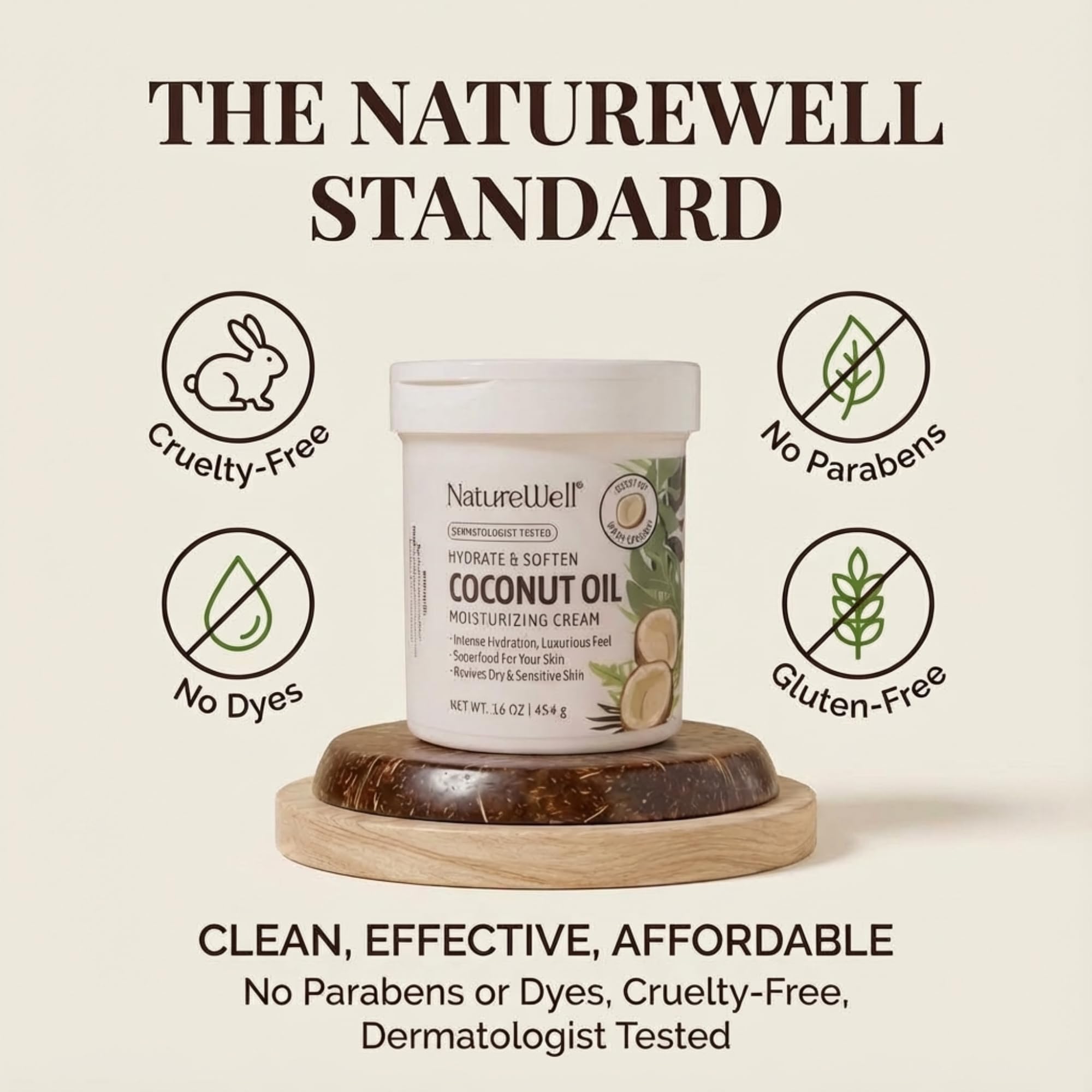 Nature Well Crème Coco pour visage, corps et mains, simplicité d'une seule crème.
