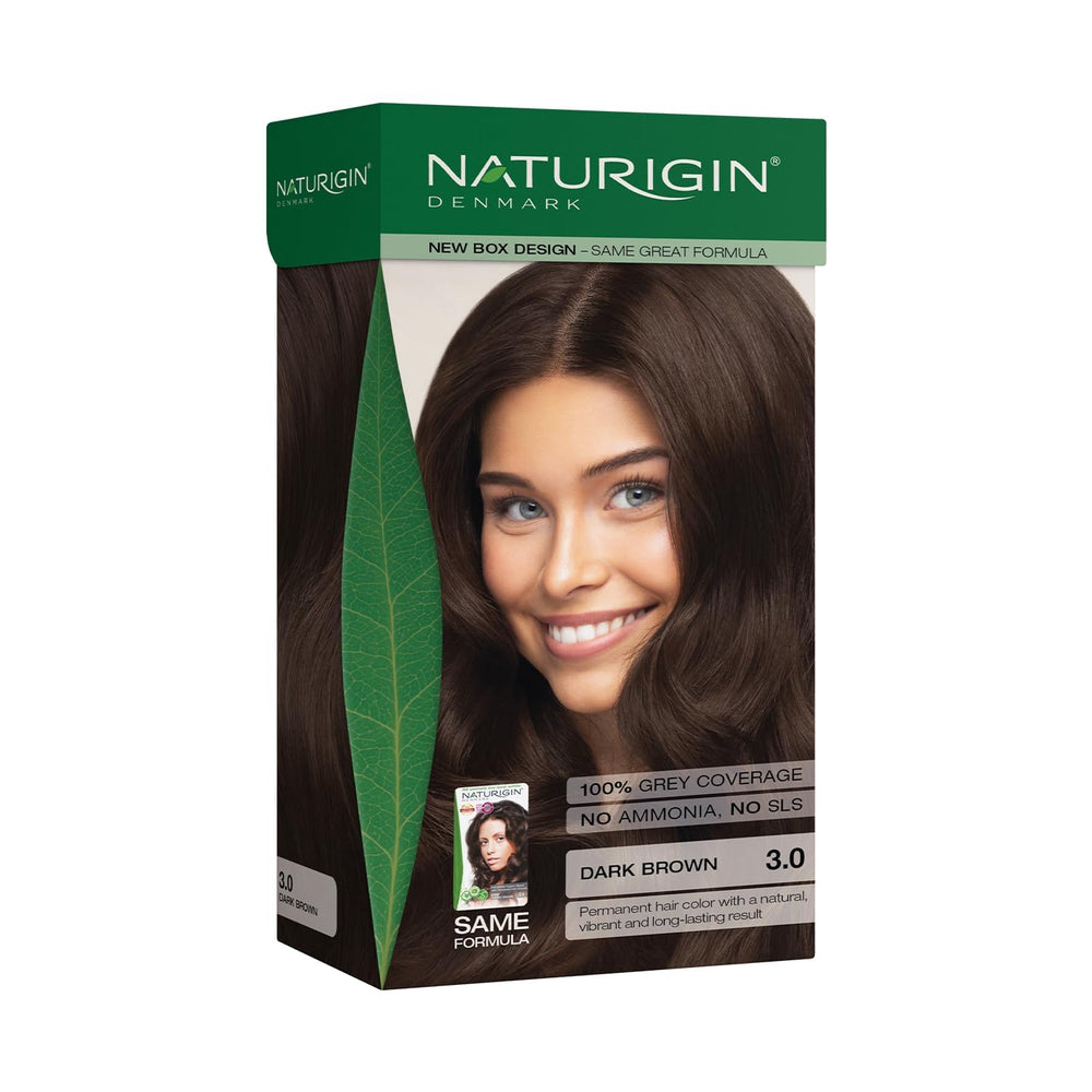 Naturigin coloration permanente 3-0 brun foncé sur packaging élégant.