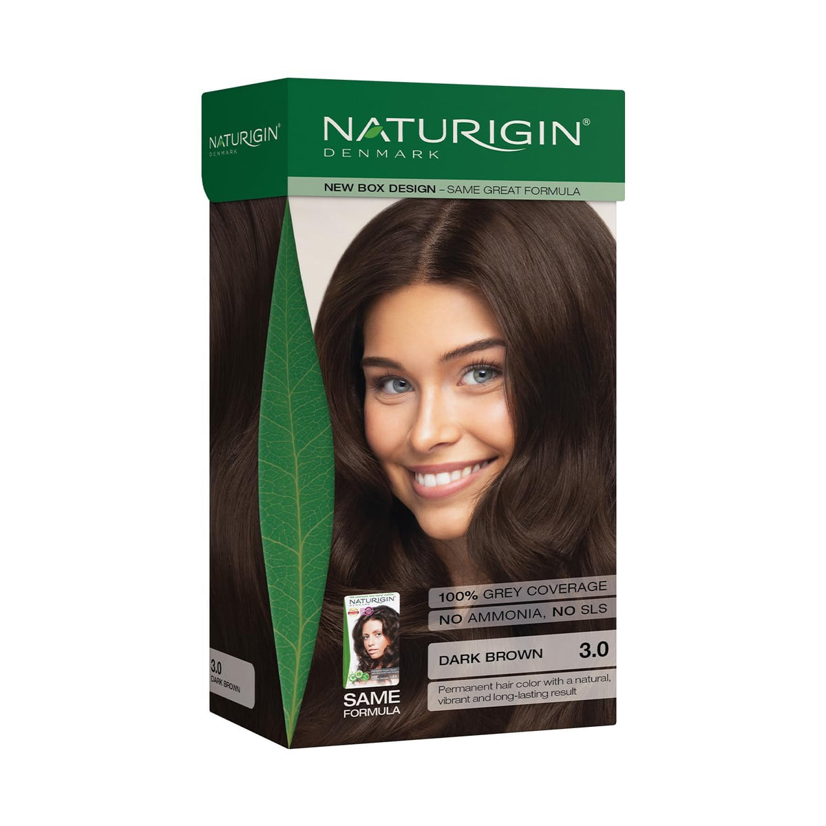 Naturigin coloration permanente 3-0 brun foncé sur packaging élégant.