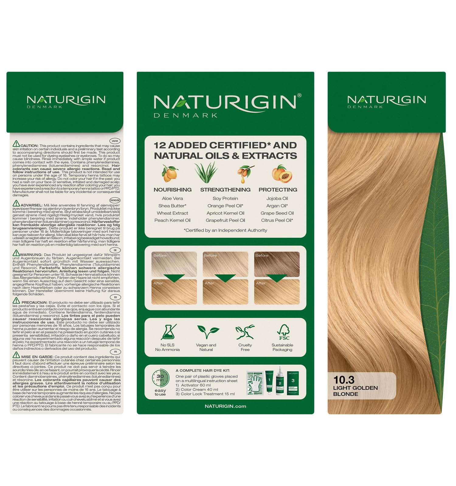Naturigin nuancier teinte 10-3: aperçu visuel d'une teinte dorée.