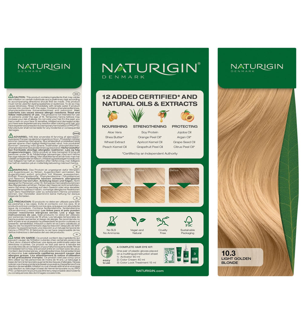 Naturigin nuancier teinte 10-3: aperçu visuel d'une teinte dorée.