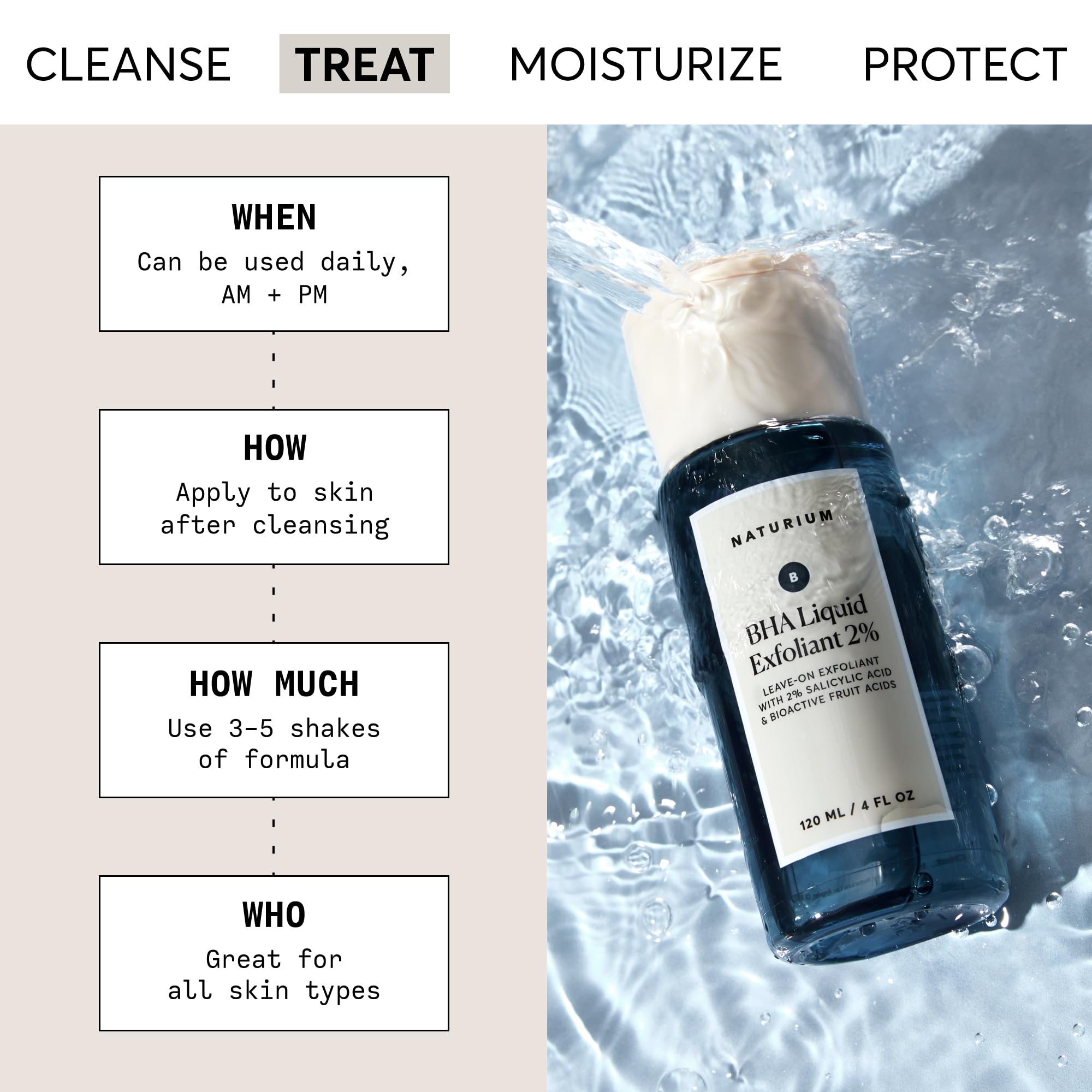 Naturium BHA Exfoliant liquide en application visage pour pores affinés.