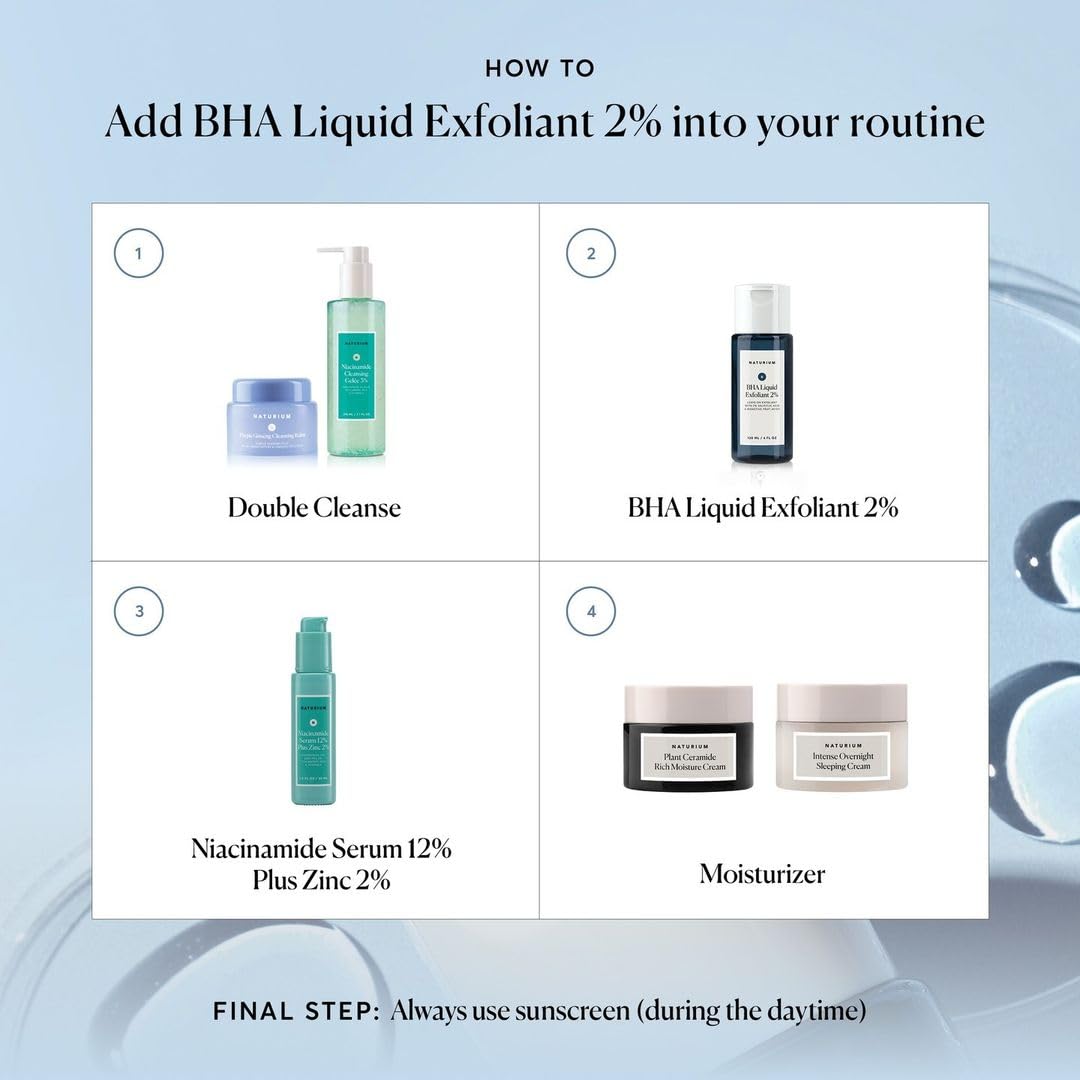 Naturium BHA Exfoliant liquide avant-après, teint plus uniforme.