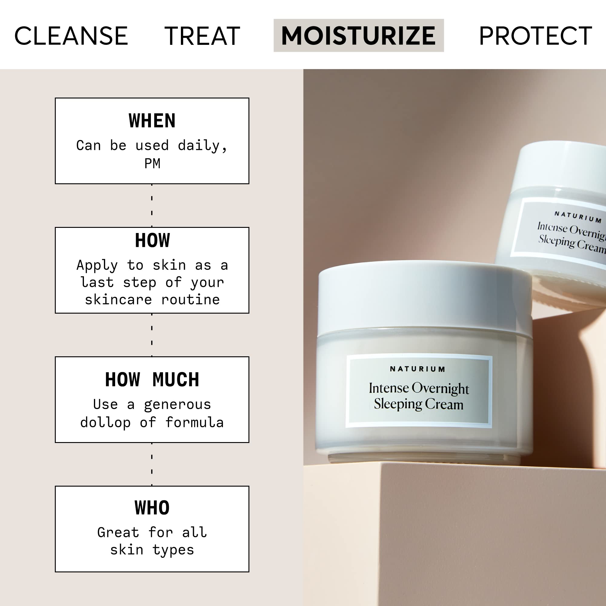 Naturium Crème Hydratation Nocturne - application douce sur le visage.