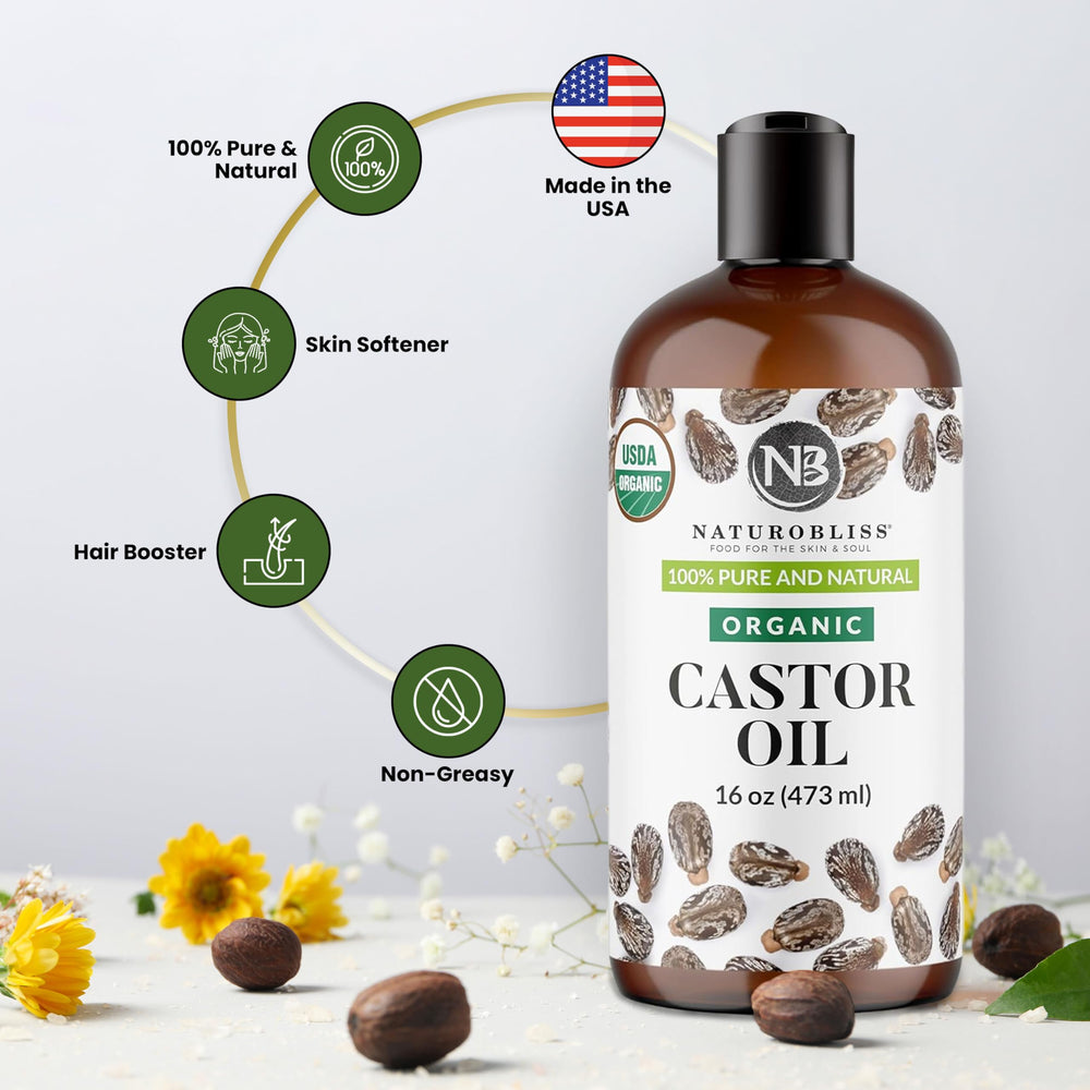 NaturoBliss huile de ricin – peau et cuir chevelu hydratés.