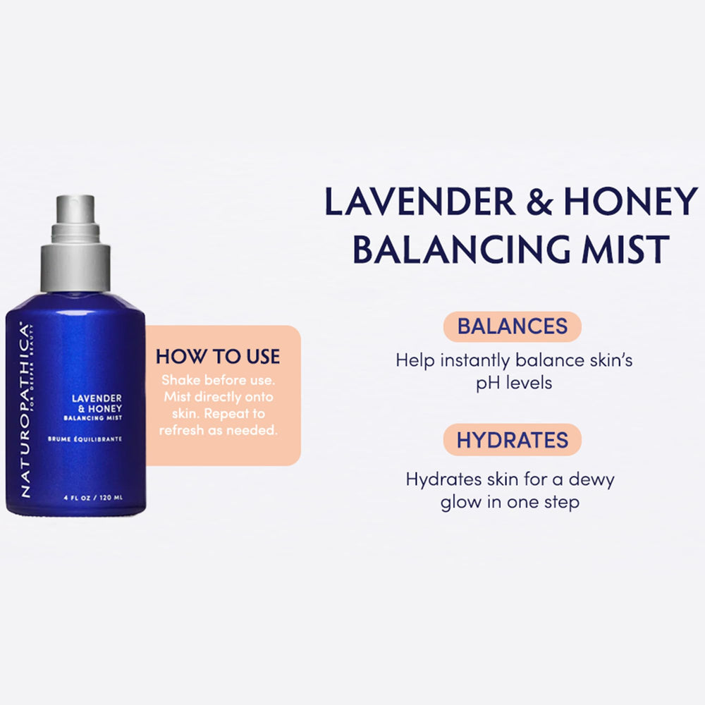Naturopathica bouteille lavande miel Manuka — spray quotidien pour hydratation.