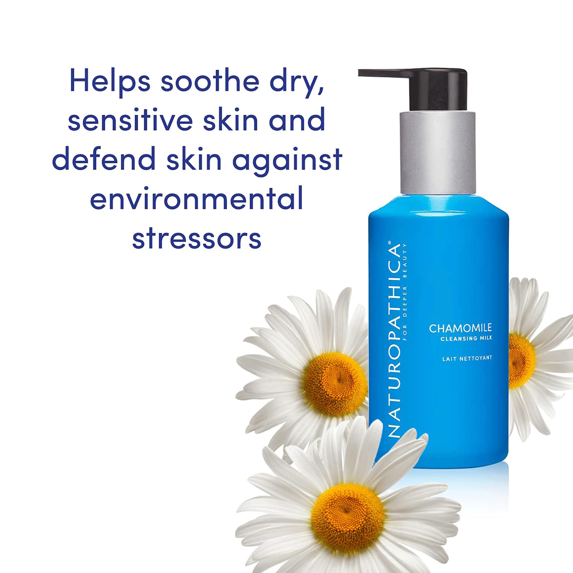 Lait nettoyant Camomille, routine simple et apaisante matin et soir.