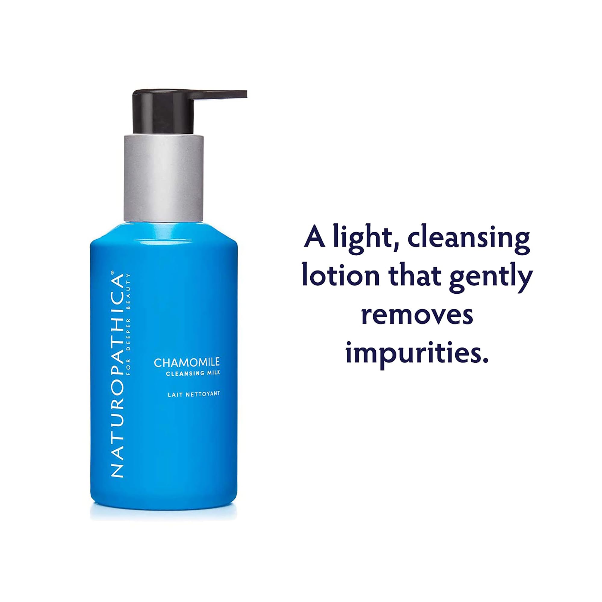Lait nettoyant Camomille Naturopathica, texture soyeuse facilitant le soin quotidien du visage.