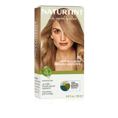 Naturtint 8G Sandy Golden Blonde emballage du produit, prêt pour une coloration sans ammoniaque.