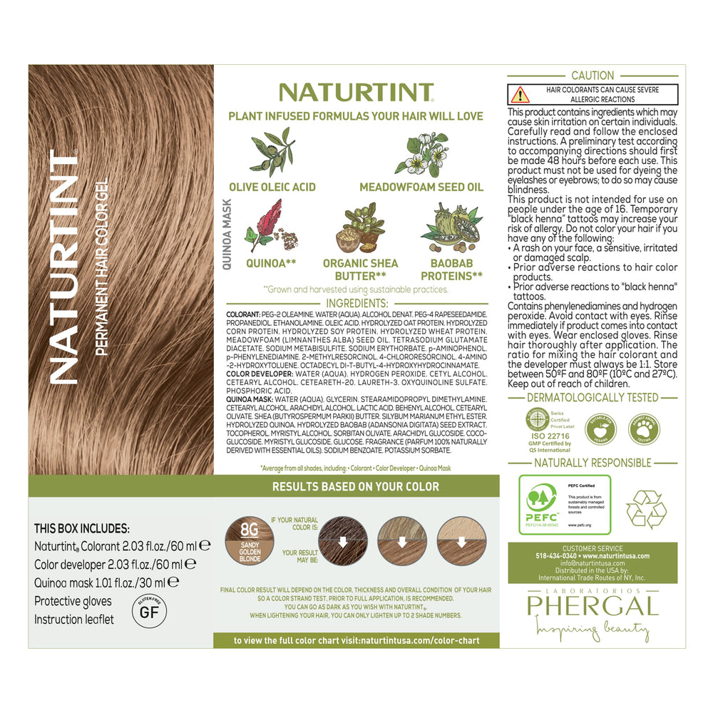 Naturtint 8G Sandy Golden Blonde résultat longue tenue sur cheveux colorés.