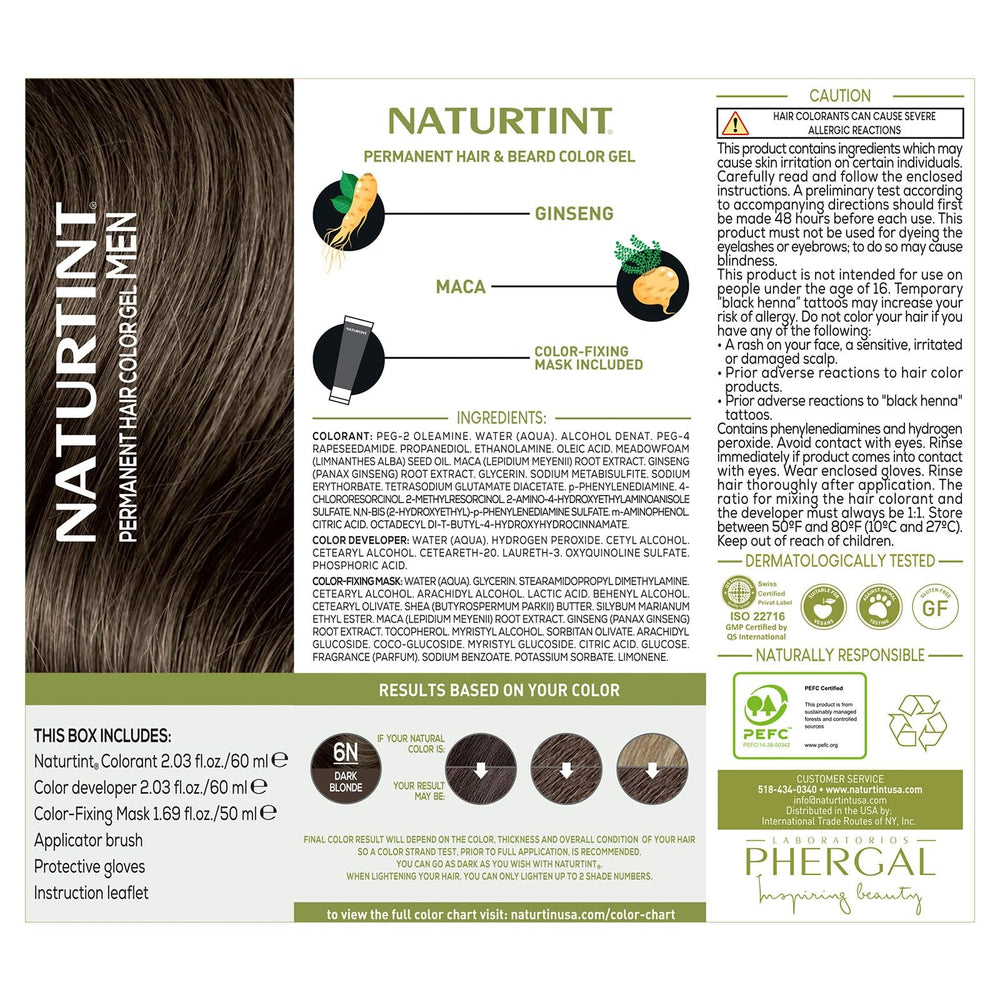 Naturtint coloration hommes 6N — Ingrédients naturels soutenant la vitalité capillaire.