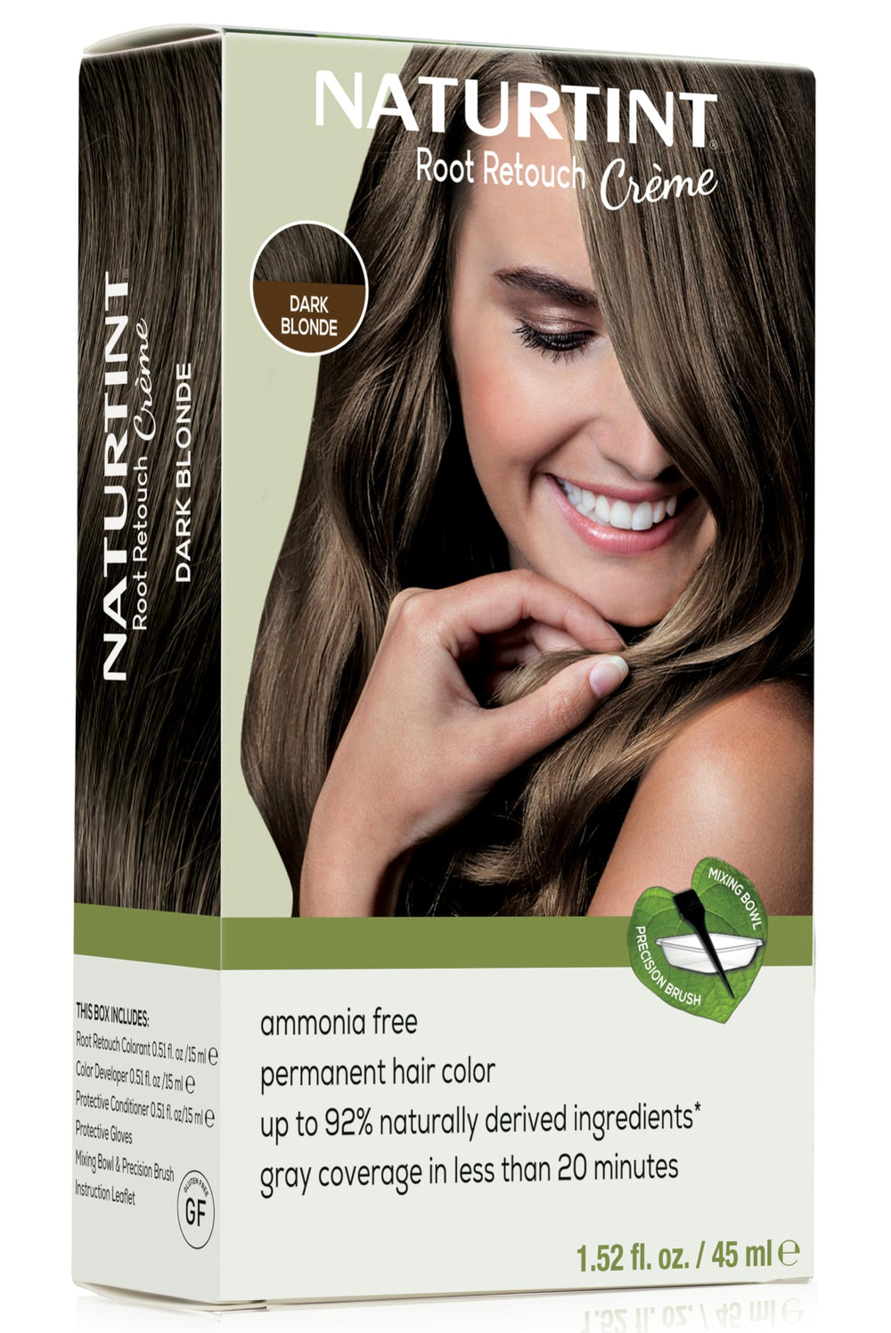 Naturtint racine-retouche crème blond-foncé pour uniformiser les repousses.