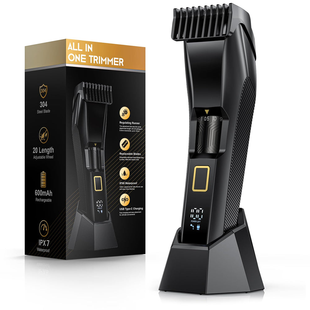 NAUQUOHZ tondeuse barbe montrant les 20 longueurs réglables pour varier le style