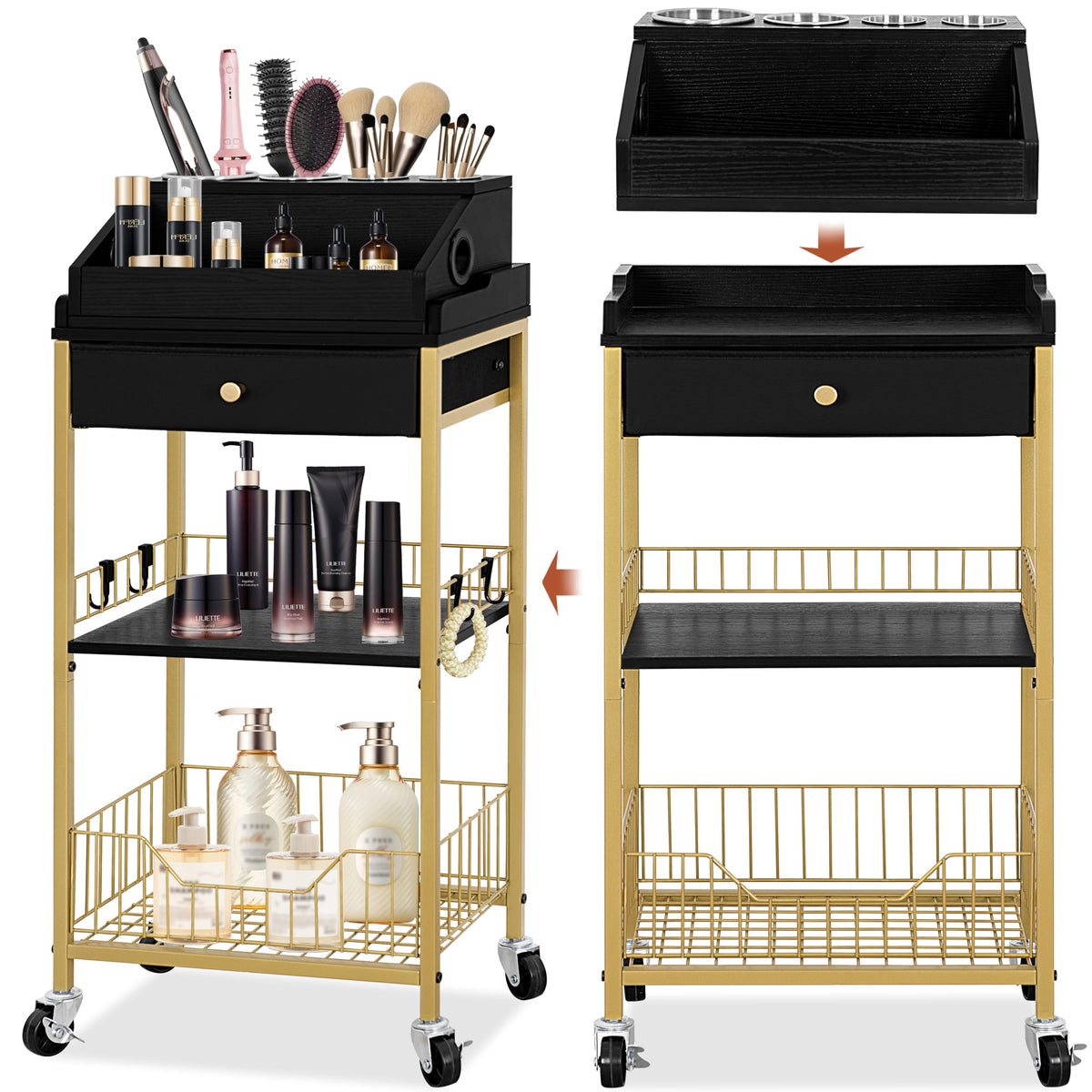 NauwaBarn chariot maquillage grand, rangement clair et élégant.