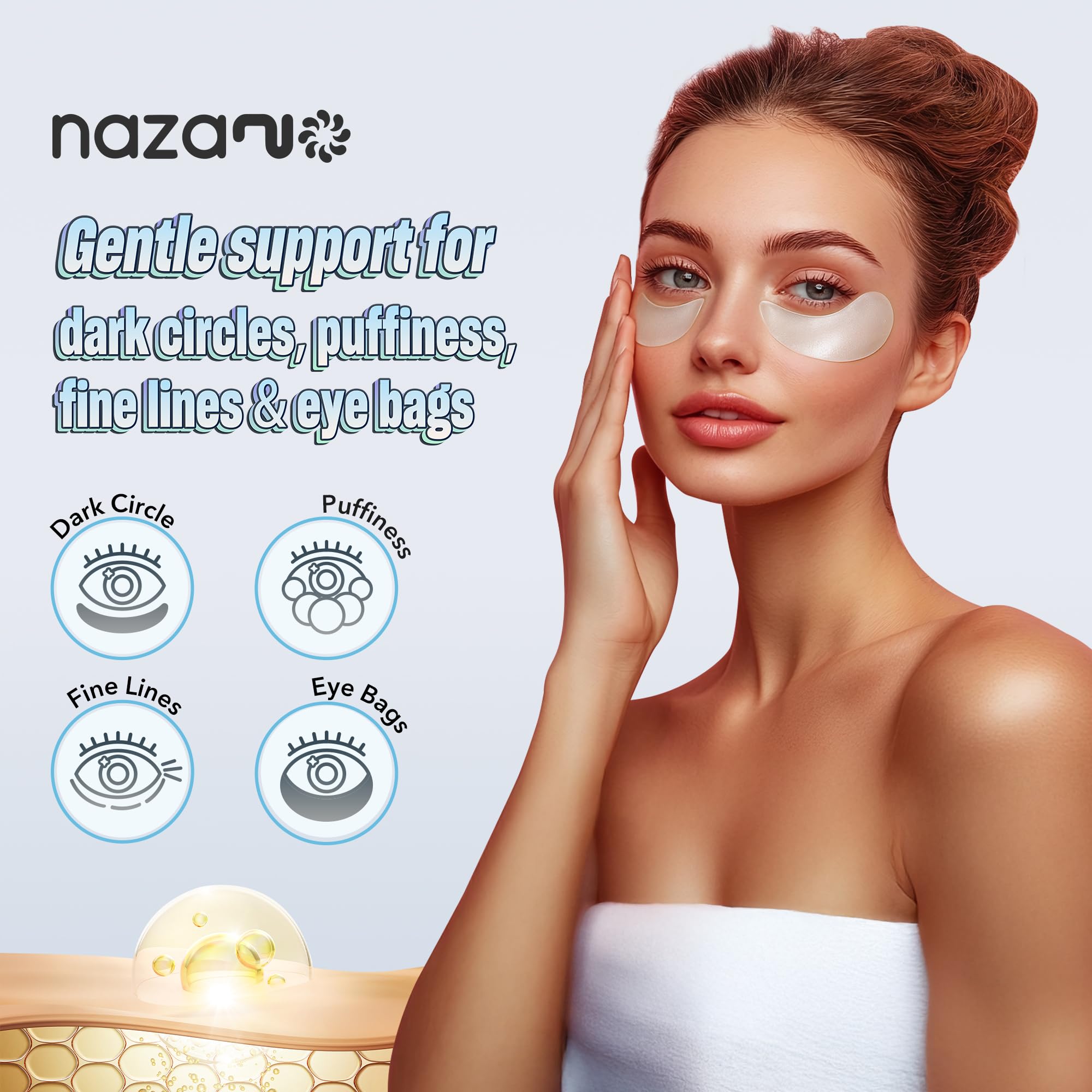 NAZANO patchs sous les yeux – vue des ingrédients, collagène hydrolysé pour hydratation efficace