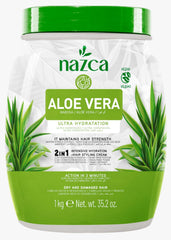 Nazca Aloe Vera 2-en-1: crème hydratante pour cheveux, bouteille 1kg, douceur et brillance.