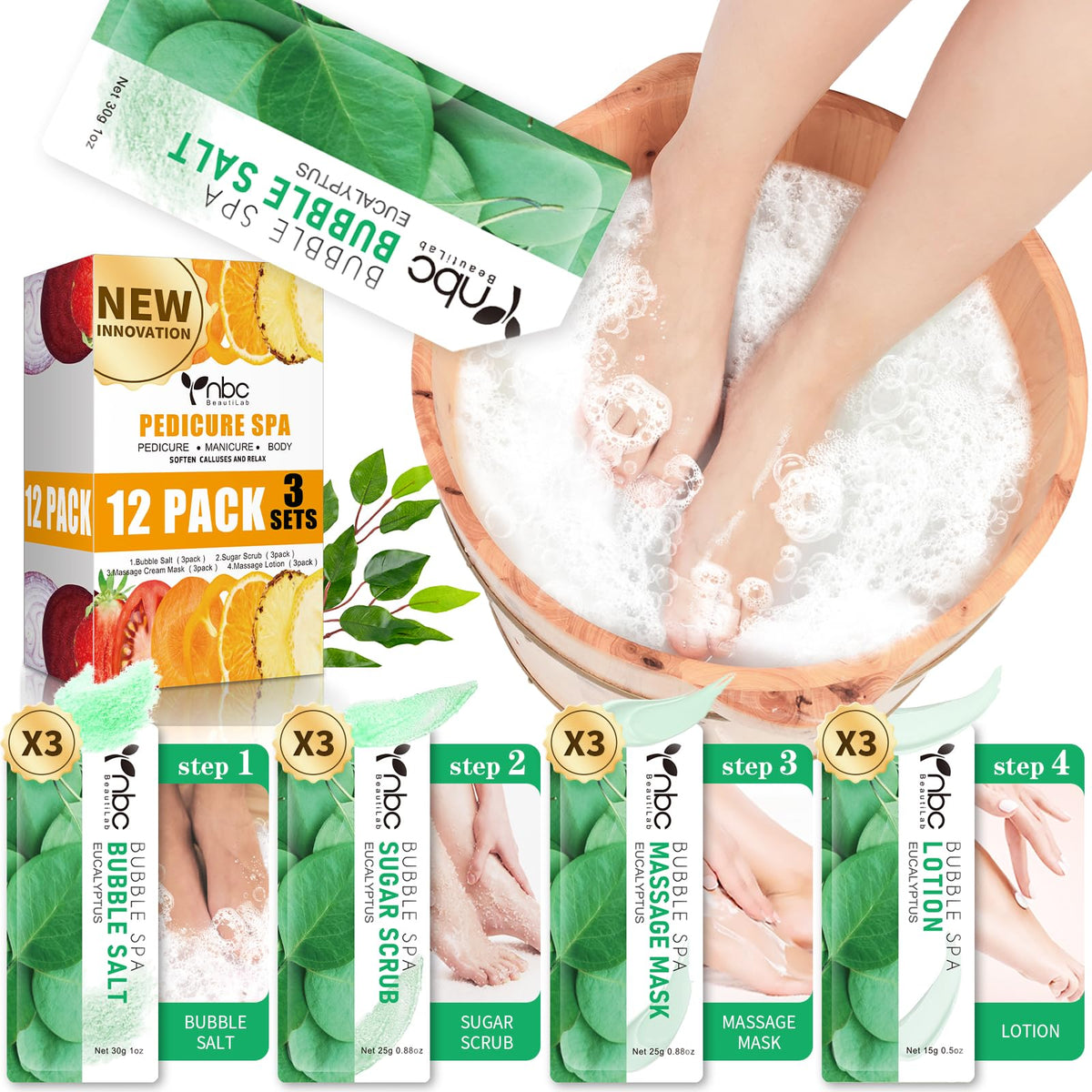 NBC BeautiLab Kit pédicure – sel-bulle: spa à domicile pour pieds secs et doux.
