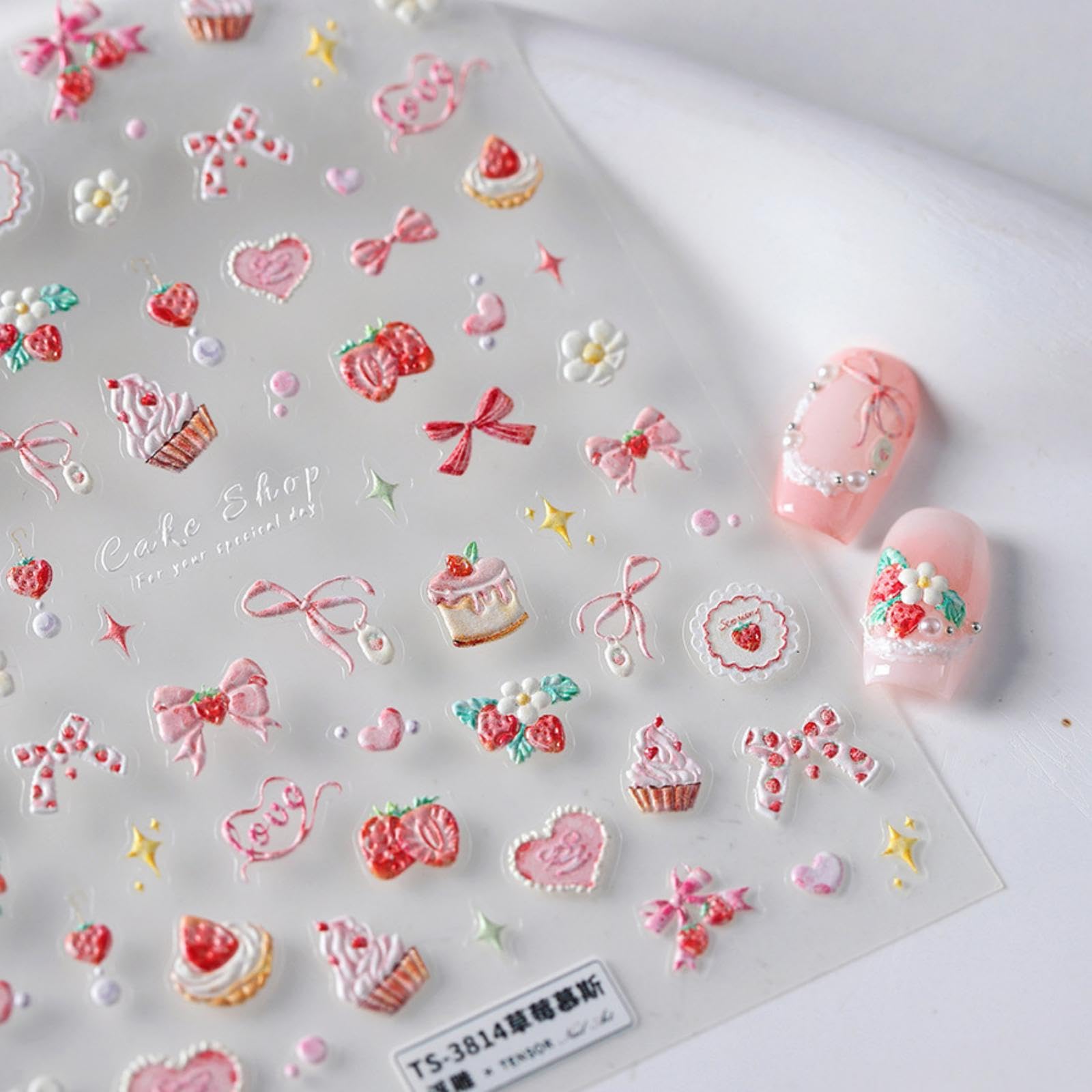 NBNTGH Stickers Ongles Rose Bow Cake, design élégant pour une manucure rapide.