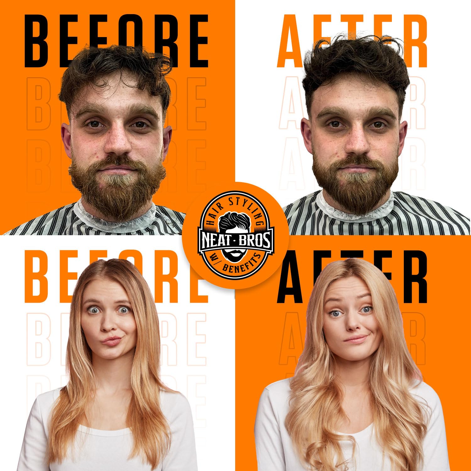 Neat Bros Poudre texture cheveux — résultat après coiffage et style.