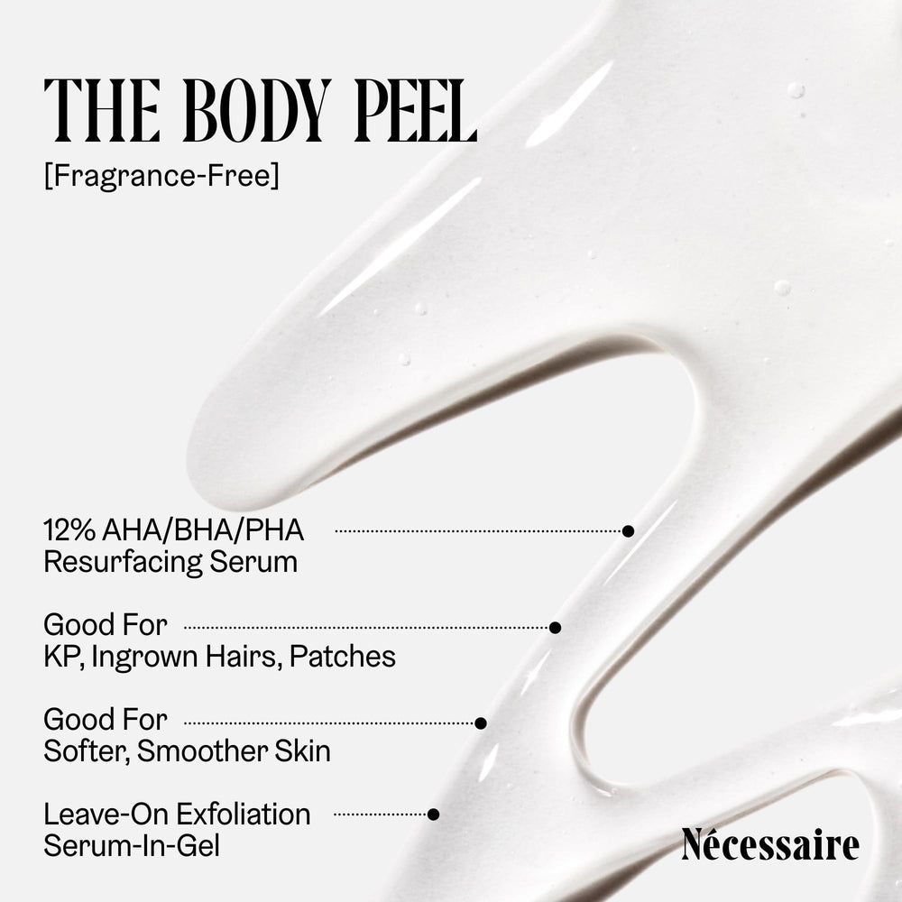 Zone corporelle traitée avec Nécessaire Body Peel, effets potentiels visibles