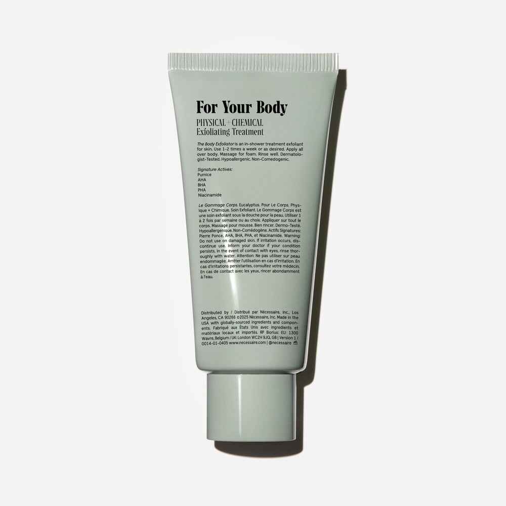 Nécessaire Exfoliant Corporel Eucalyptus: acides AHA/BHA/PHA pour un renouvellement en douceur.