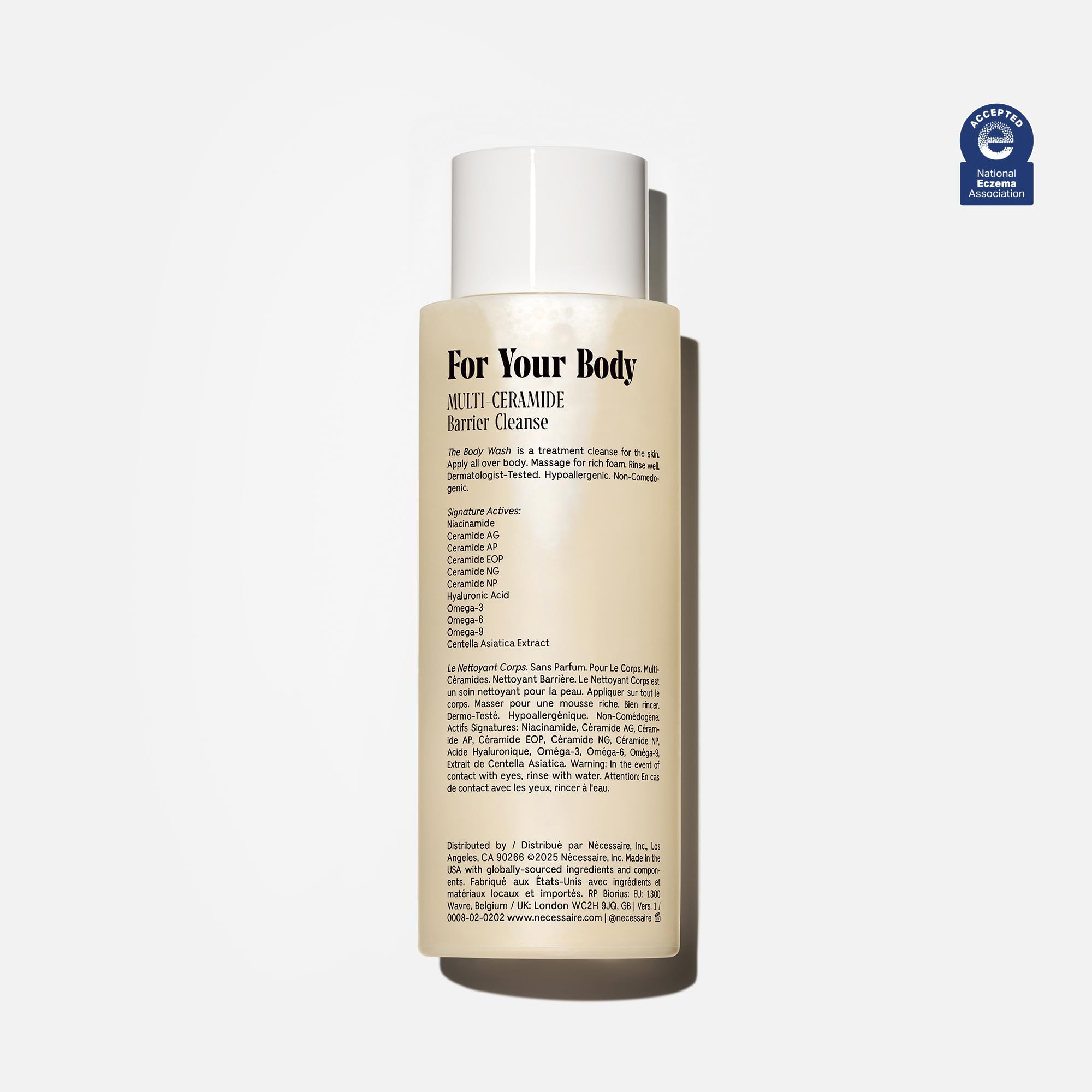 Nécessaire gel-douche-corps-sans-parfum-douceur-versement : texture légère nettoyante sans dessèchement.