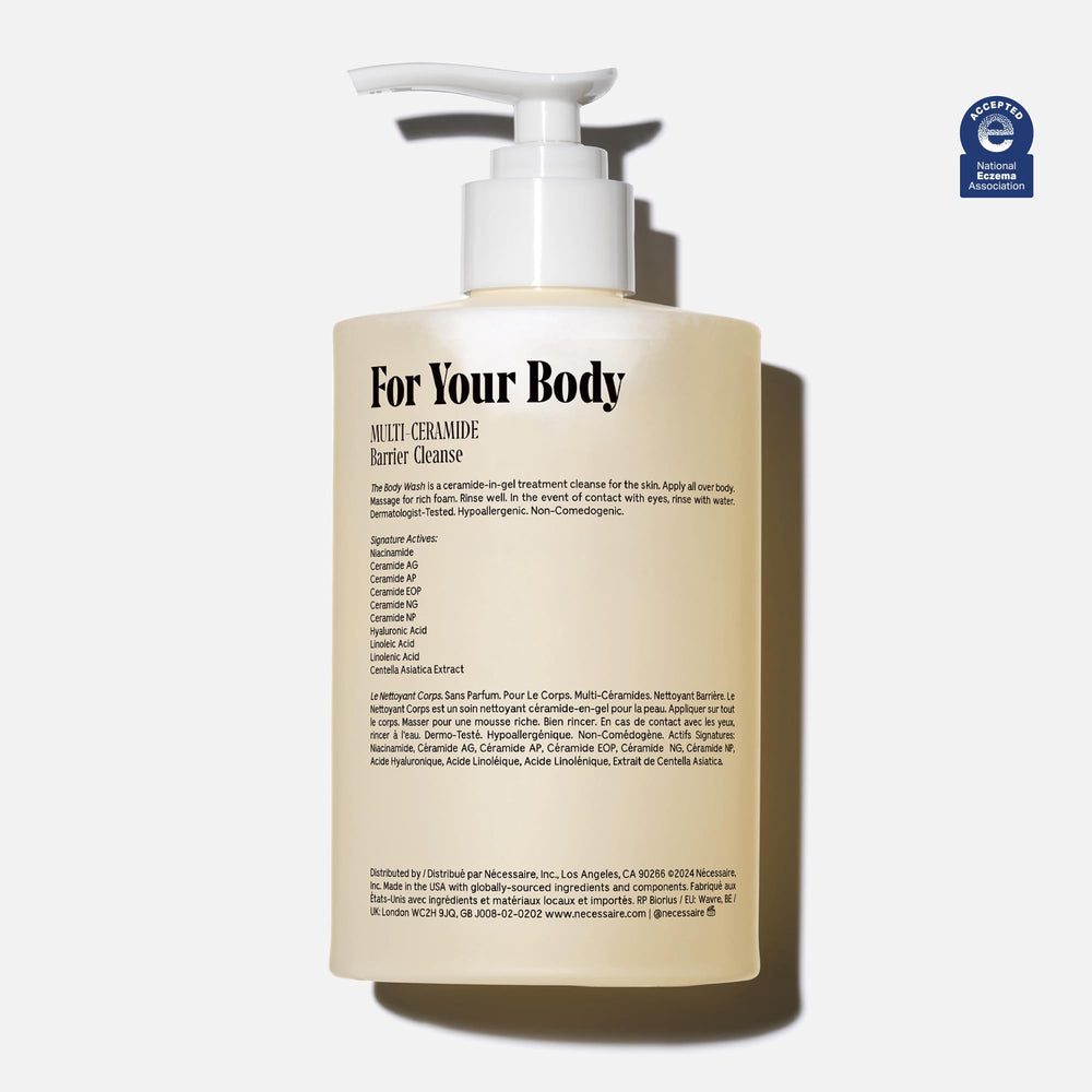 Gel Douche Nécessaire, texture multi-céramides pour nourrir la barrière.