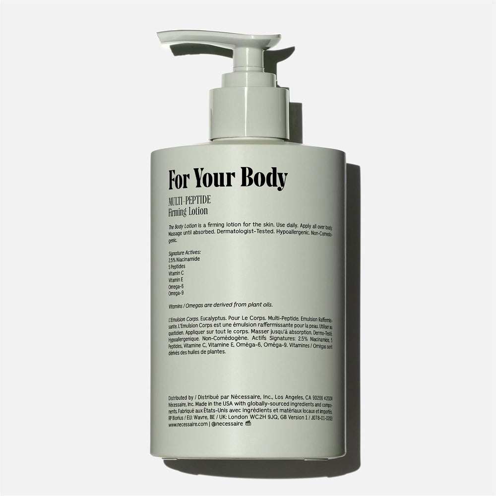 Nécessaire Body Lotion Eucalyptus, pompe : absorption rapide sans gras.