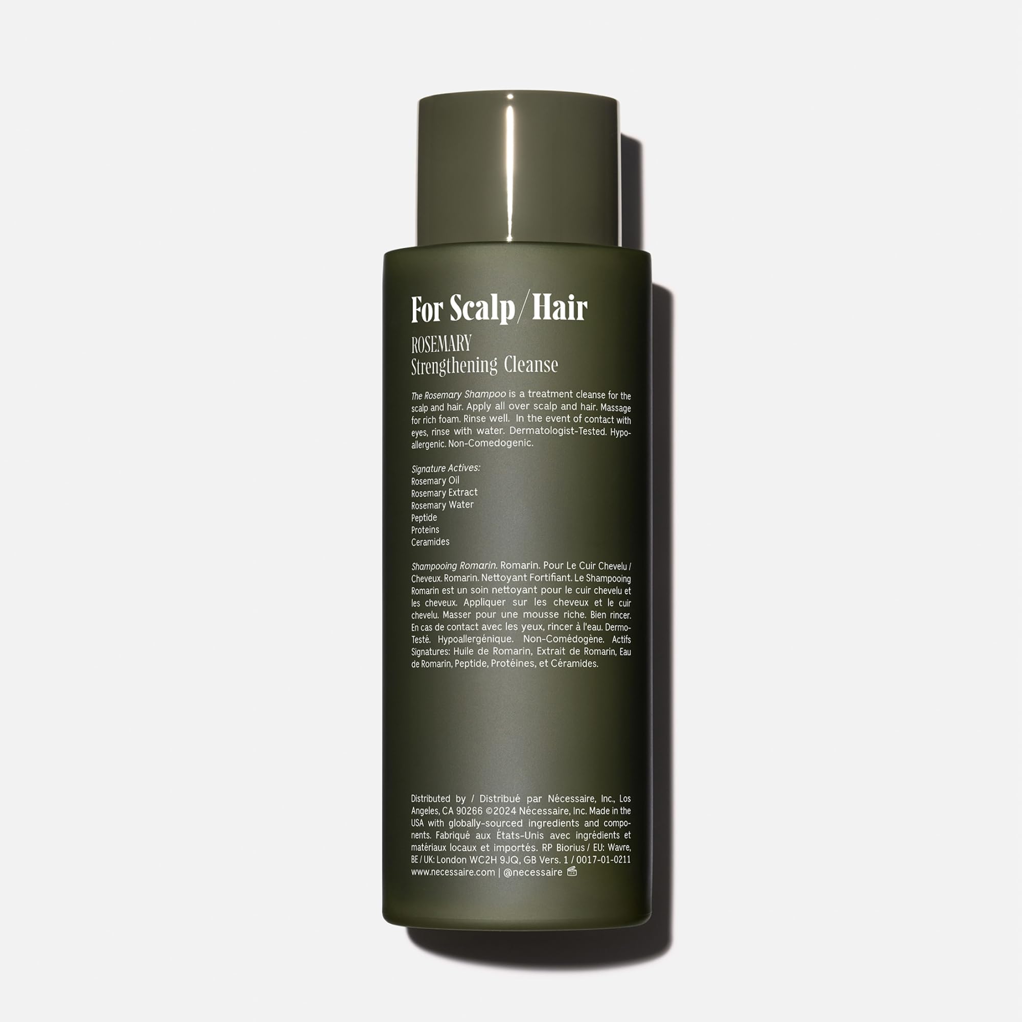 Nécessaire shampoing romarin, ingrédients romarin et protéines visibles pour nourrir.