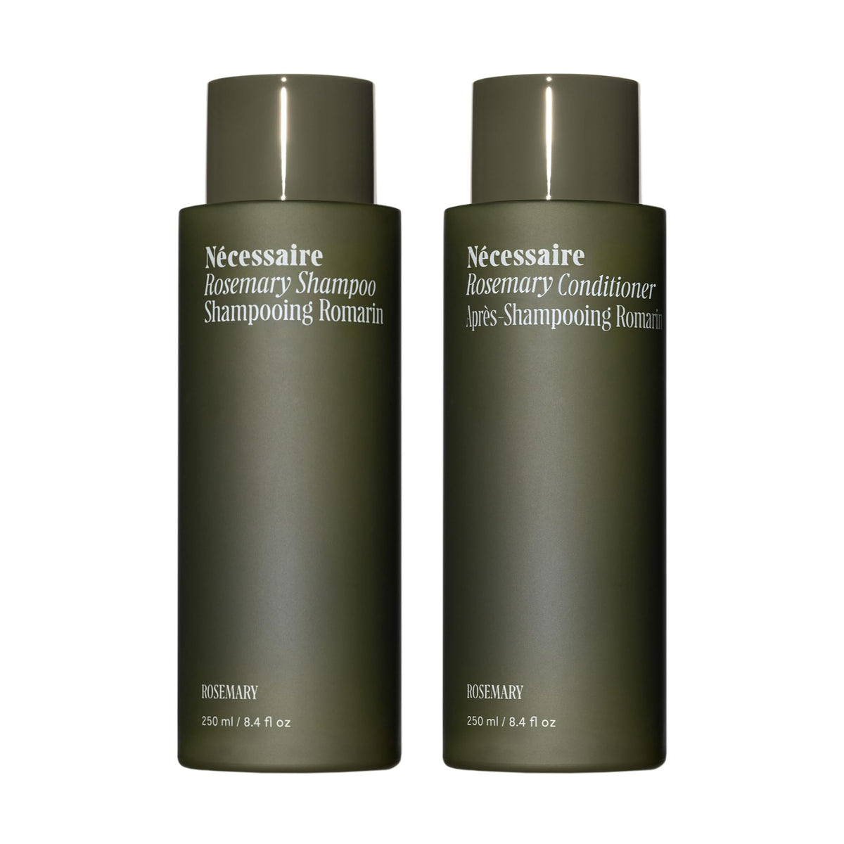 Shampoing Nécessaire Rosemary, bouteille élégante, parfum aromatique.