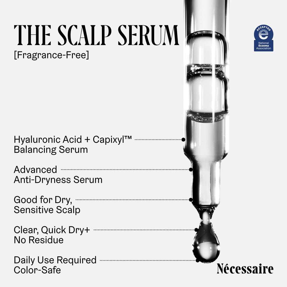 Nécessaire Scalp Serum: texture légère sans résidu gras pour les cheveux.