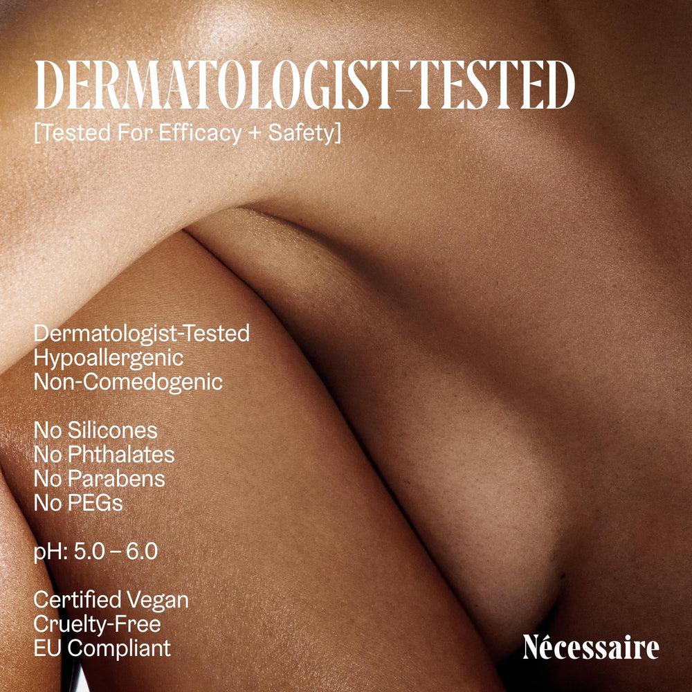 Produit testé dermatologiquement et hypoallergénique pour tous les types de peau.