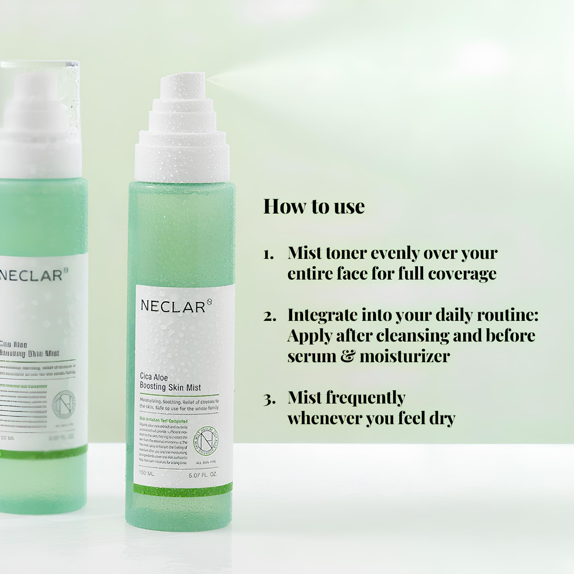 Neclar CICA Aloe tonique absorbe rapide pénètre rapidement sans graissage