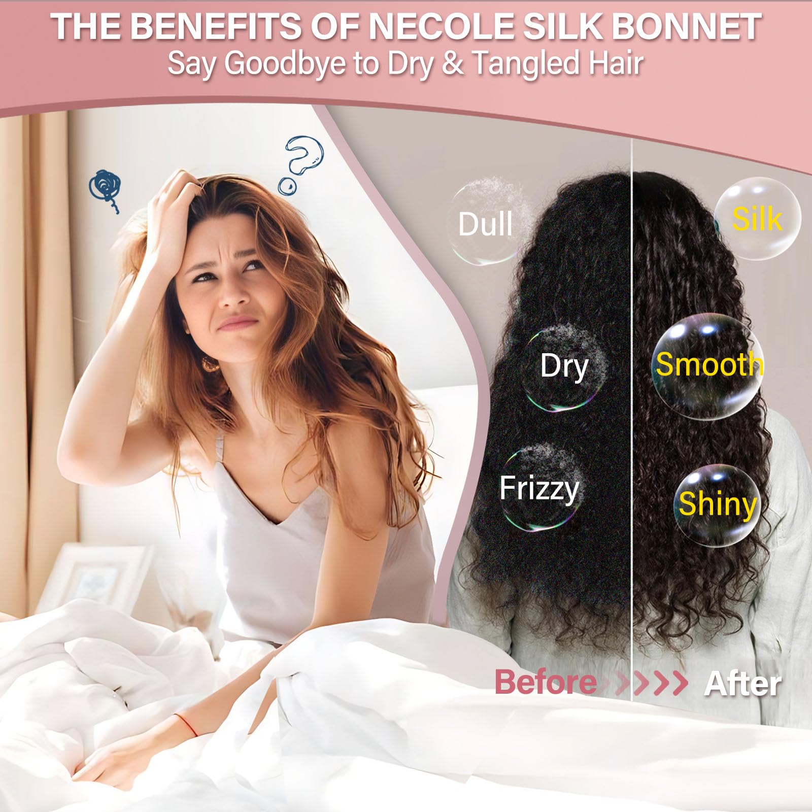 Necole bonnet hypoallergénique en soie: douceur pour cuir chevelu sensible