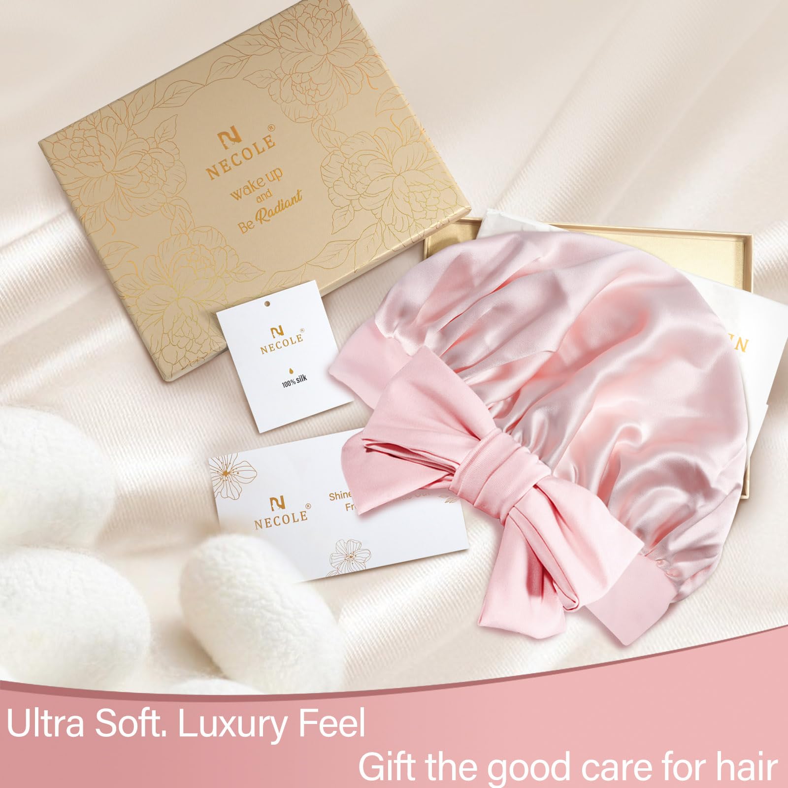 Coffret cadeau Necole: bonnet en soie luxueux pour cheveux