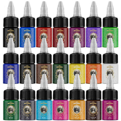 Neebol 21-color tattoo ink bottle group for versatile outlining and shading.