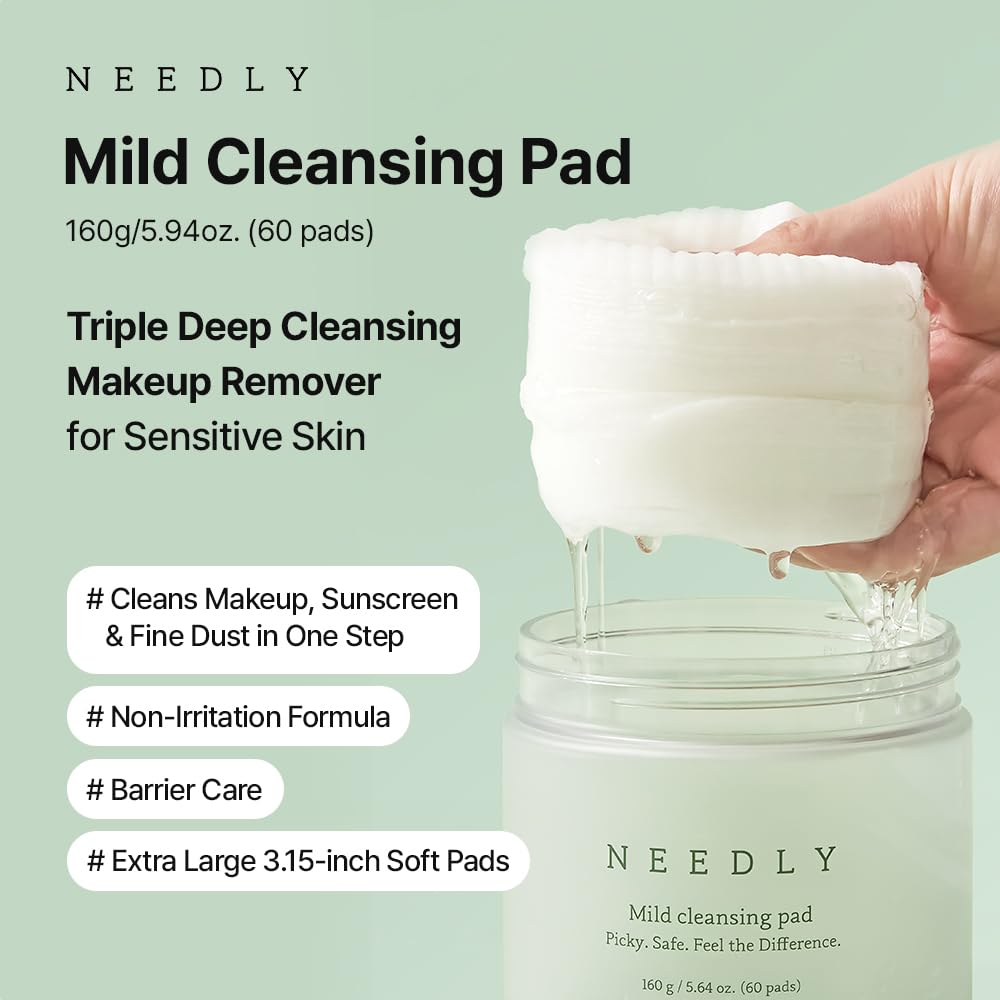 Close-up of NEEDLY pad surface with grid embossing for gentle cleansing.