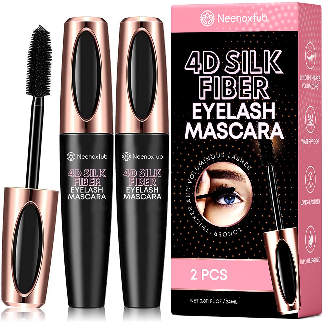Neenoxtub 4D Silk Fiber Mascara – brosse offrant volume durable et longueur