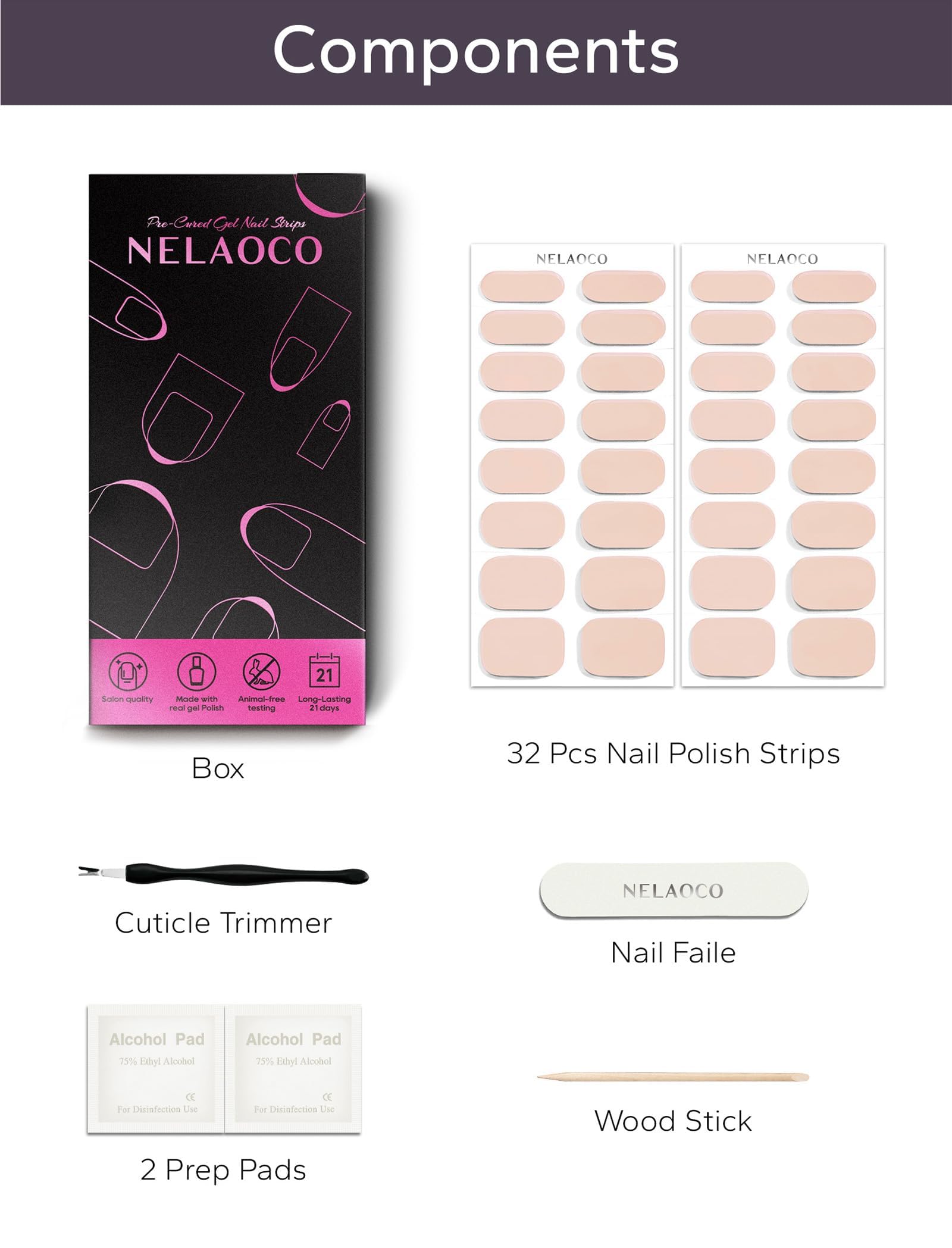 Nelaoco: kit-outils essentiel inclus pour préparer les ongles.