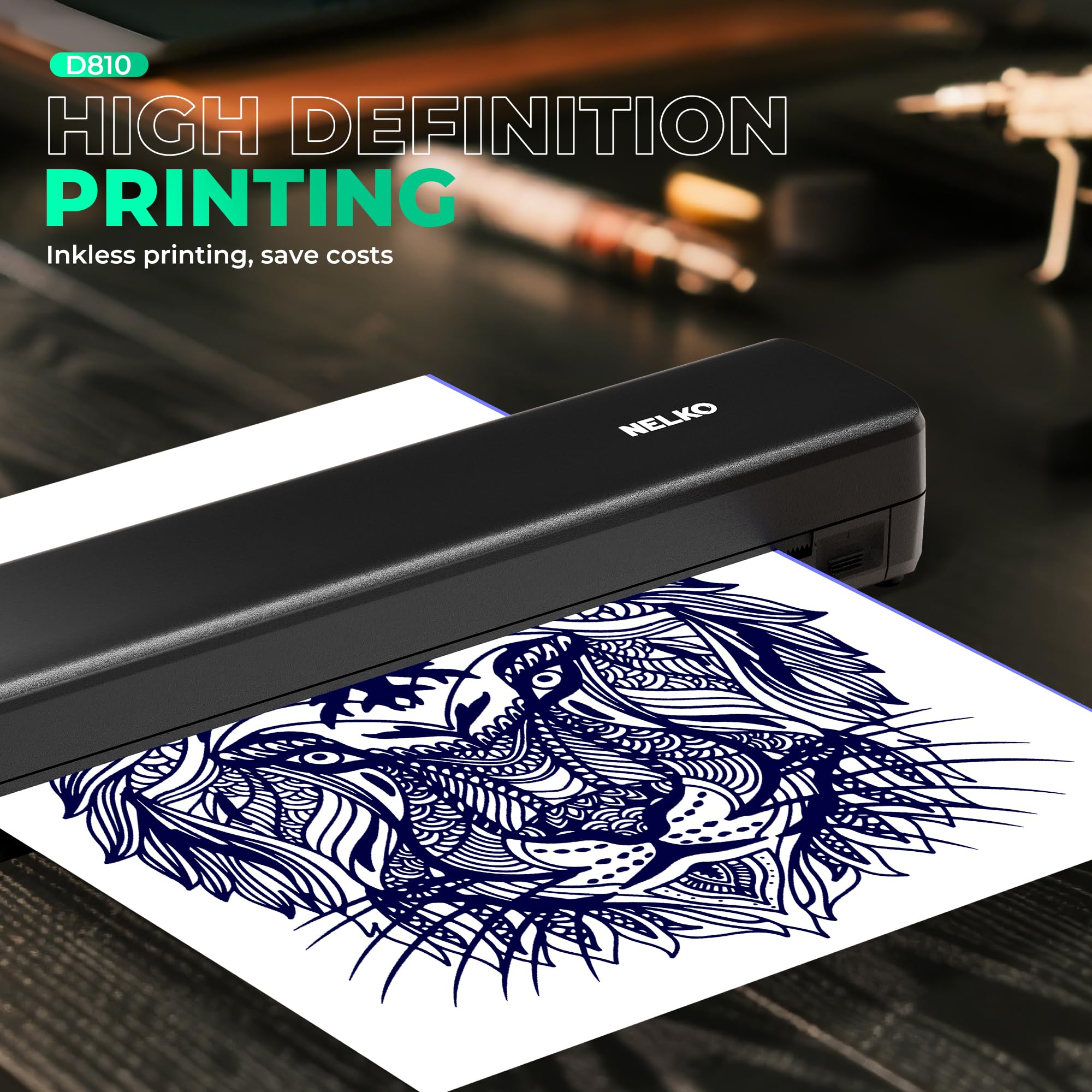 Nelko imprimante stencil tatouage compatible téléphones Apple et systèmes Android et PC.